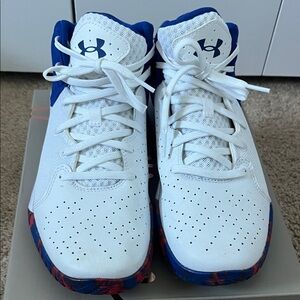 Under Armour Men’s/Teen White and Blue High-Top Sneakers